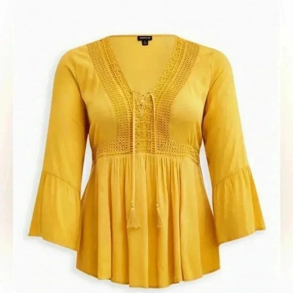 Torrid Babydoll Gauze Crochet Trim Lace-Up Tunic Top Size 4X NWT - Picture 5 of 5